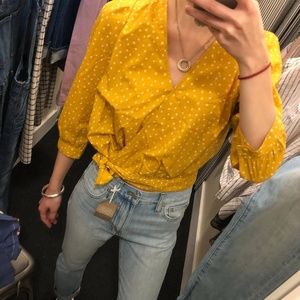 madewell yellow wrap top blouse in star scatter
